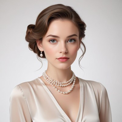 Woman wearing pearls in studio setting