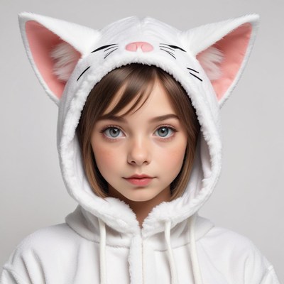 Girl in cat hoodie poses for camera