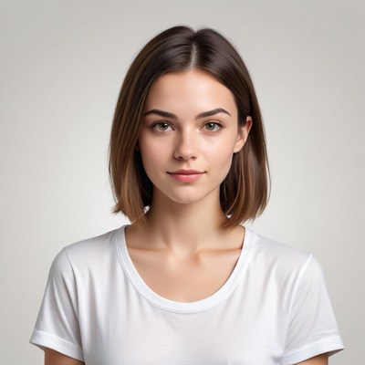Woman with shoulder-length hair posing