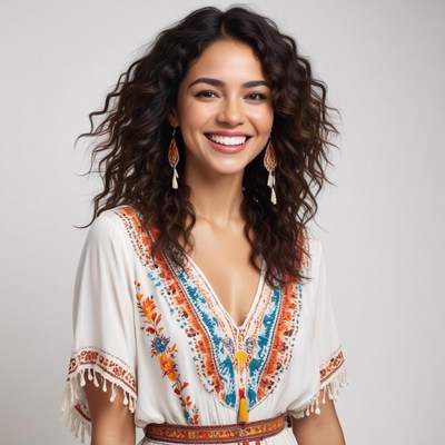 Young woman smiling in simple dress