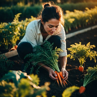 Harvesting carrots in a garden