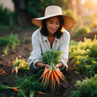 Harvesting carrots in garden field
