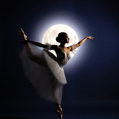 Ballerina dancing under full moon