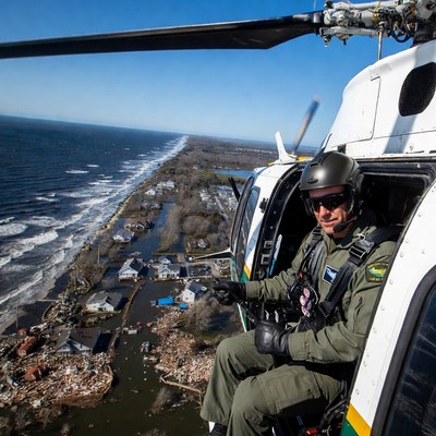 Helicopter survey over coastal damage