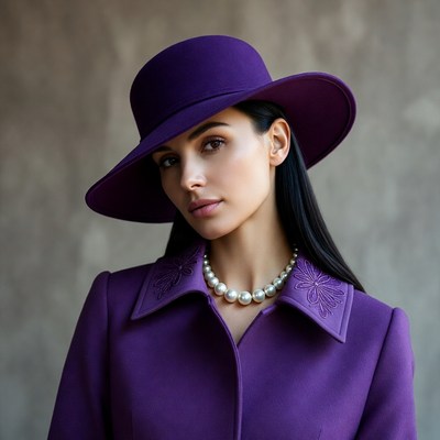Woman in purple outfit and hat
