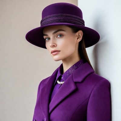 Woman in purple outfit and hat
