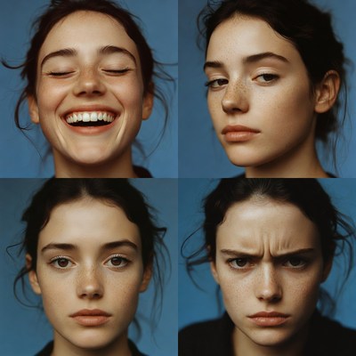 Woman showing different facial expressions