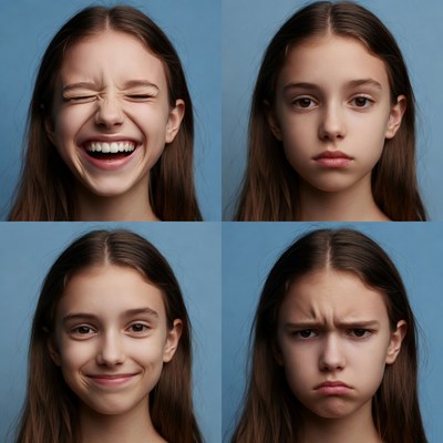 Expressions of a young girl in four frames