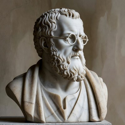 Marble bust of scholar with beard