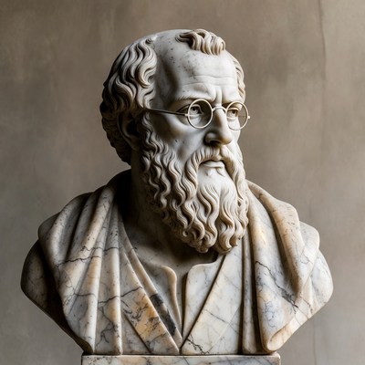 Sculpture of a bearded man in marble