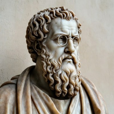 Sculpture of a wise figure in marble