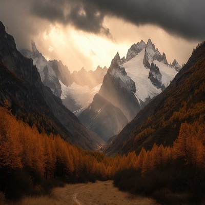 Mountains and trees at dusk