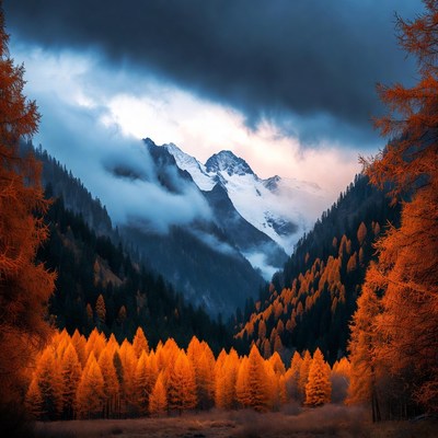 Mountain view with orange trees