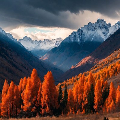 Autumn colors in mountain valley scenery