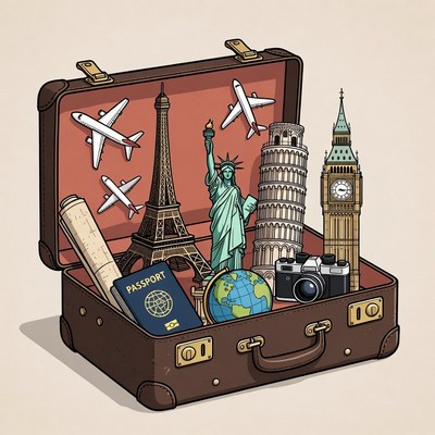 Travel essentials inside a suitcase