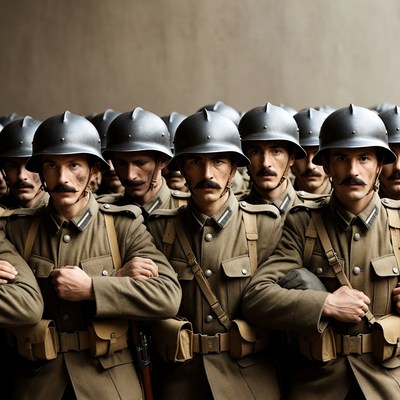 Soldiers in uniforms stand in formation