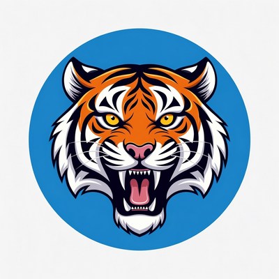 Tiger head in bright blue circle