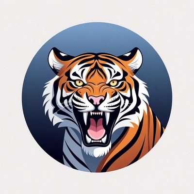 Tiger roaring in a circular design
