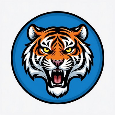 Tiger head illustration with blue background