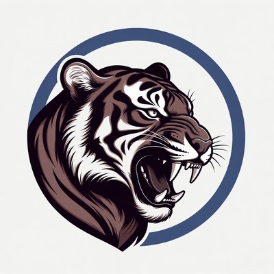 Tiger head with open mouth in design