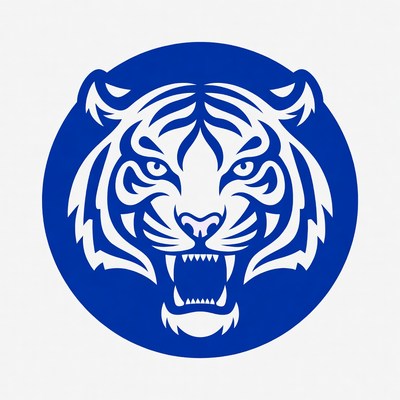 Tiger head logo design on blue background