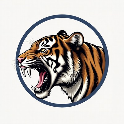 Tiger roaring in circular design