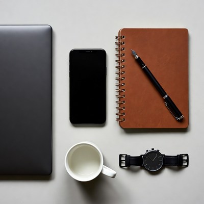 Workspace setup with laptop and notebook