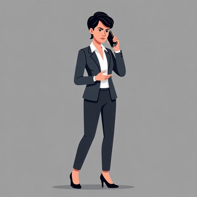 Woman in suit using mobile phone