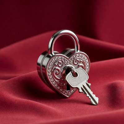 Heart lock and key on fabric