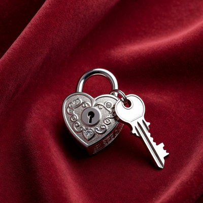 Heart lock and key on velvet