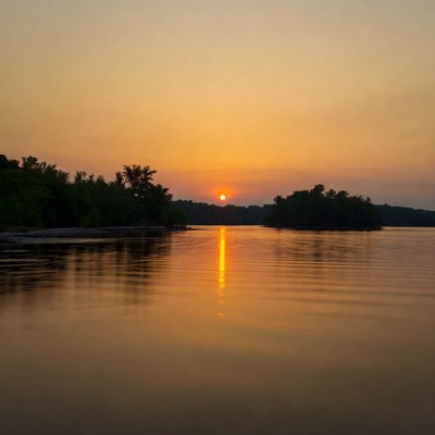 Sunset over the calm lake