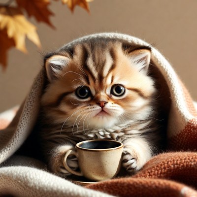 Cat holding a tiny cup