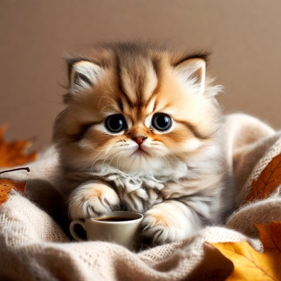 Cute kitten with coffee cup