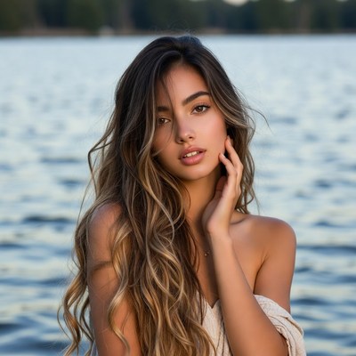 Model by the water during sunset