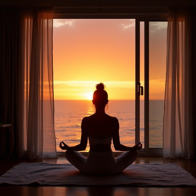 Sunset yoga by the ocean