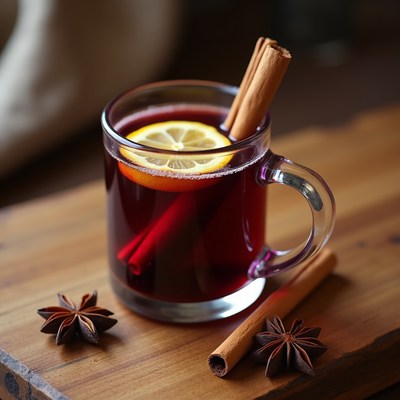 Warm drink with lemon and spices