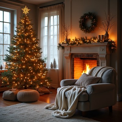 Cozy living room with holiday decorations