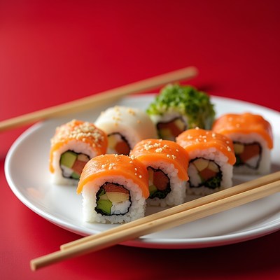Sushi rolls on white plate