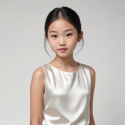 Girl in satin top poses for studio shot