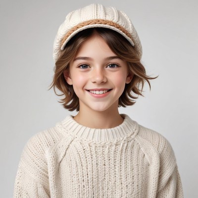 Young girl smiling in cozy sweater