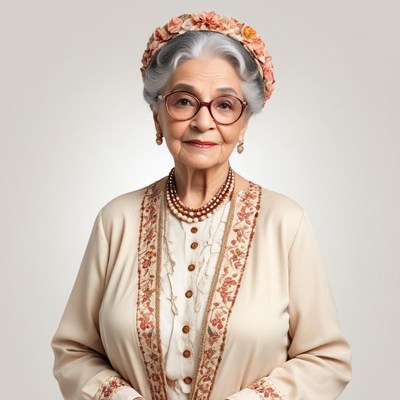 Elderly woman with flower headband
