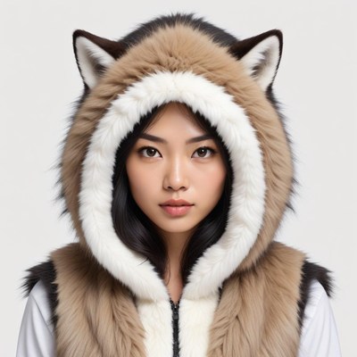 Woman in animal hooded vest
