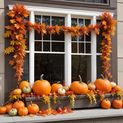 Fall decorations at a window