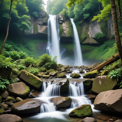 Waterfall flowing over rocks in forest