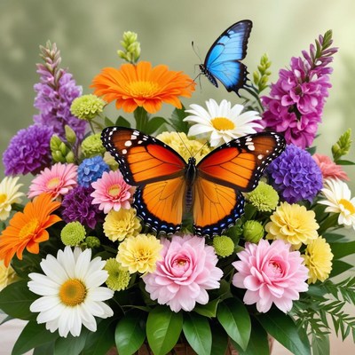 Butterflies and flowers in bright display
