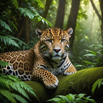 Jaguar resting in the rainforest