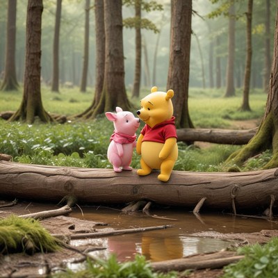 Winnie the pooh and piglet in forest