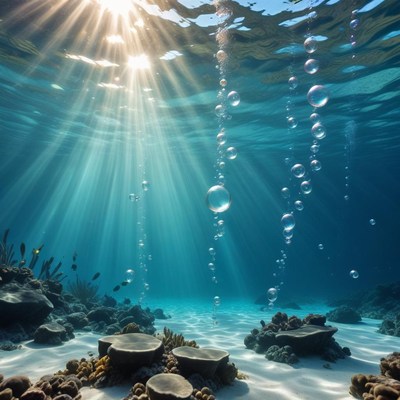 Underwater scene with bubbles and coral