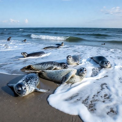 Seals resting on the beach