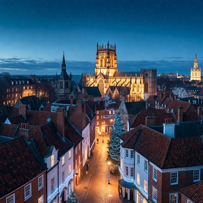 Historic city skyline at night